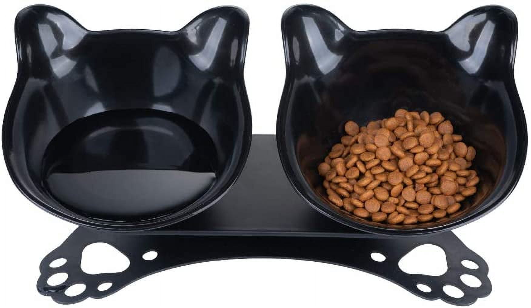 Hamiledyi 2pcs Raised Cat Bowl Tilted 15 Slanted Elevated Bulldog Feeder Non-Spill Dog Kitten Food Dish Anti-Slip Detachable Pet Stainless Steel Slope