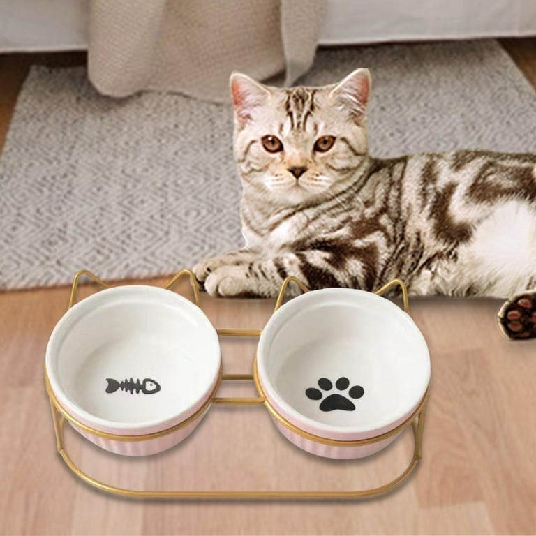 Cat Food Bowls Raised Cat Dishes Separable Large Capacity with Iron Holder Shelf Pink Walmart