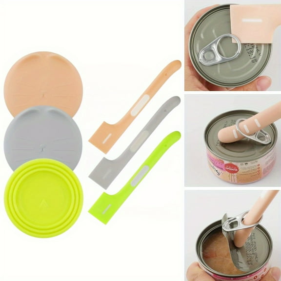 Cat Food Can Covers 6 Pack, Universal Silicone Lids & Mixing Spoon for Dog Food Cans, Airtight Pet Food Saver and Storage Set