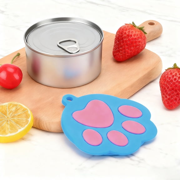 Cat Food Can Covers Lids , Pink/Sky Blue Lids, Can Covers for Dog/Cat Food Cans, Fit 3 Standard Size Pet Food Cans, Cat Food Can Lid Cover - Paw Shape Universal Pink Can Opener