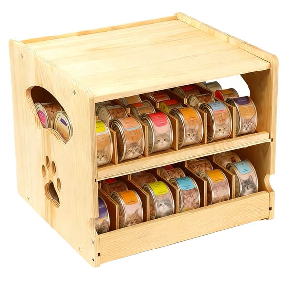 Cat Food Can Organizer, 2-Tier Stackable Pet Food Can Storage Rack with Paw Print, Space-Saving Pantry Organization, 12.2 x 11.2 x 10.6 in