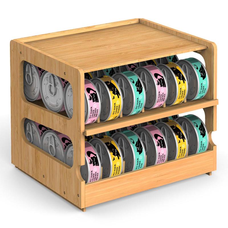 Cat Food Can Storage Rack,2 Tier Stackable Bamboo Can Storage Rack ...