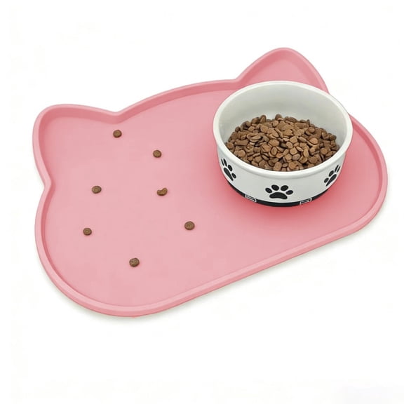 Cat Food Mat, Silicone Pet Feeding Mat for Floor Non-Skid Waterproof Dog Water Bowl Tray, Easy to Clean Pet Placemat,Pink 17" x 9"