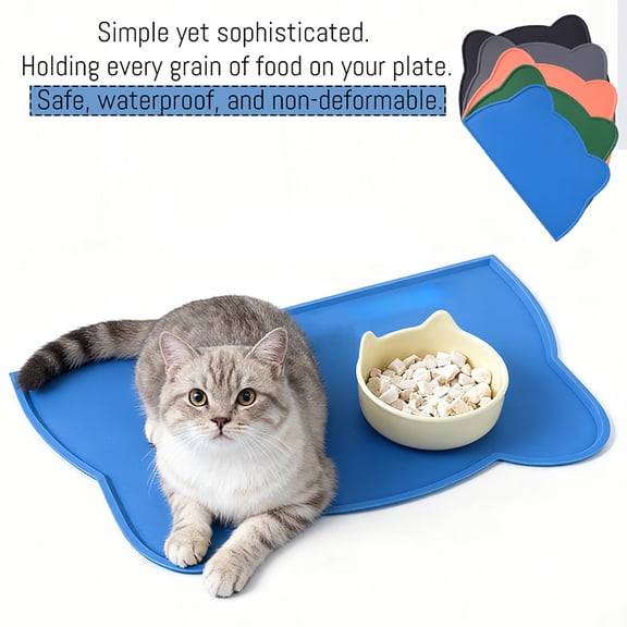Cat Food Mat, Silicone Pet Feeding Mat for Floor Non-Skid Waterproof Dog Water Bowl Tray, Easy to Clean Pet Placemat Green