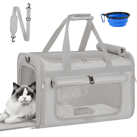 CshidWorld TSA Airline Approved Collapsible Cat Carrier for Large Cats and Small Dogs up to 25lbs, Soft-Sided Travel Dog Carrier (Gray)