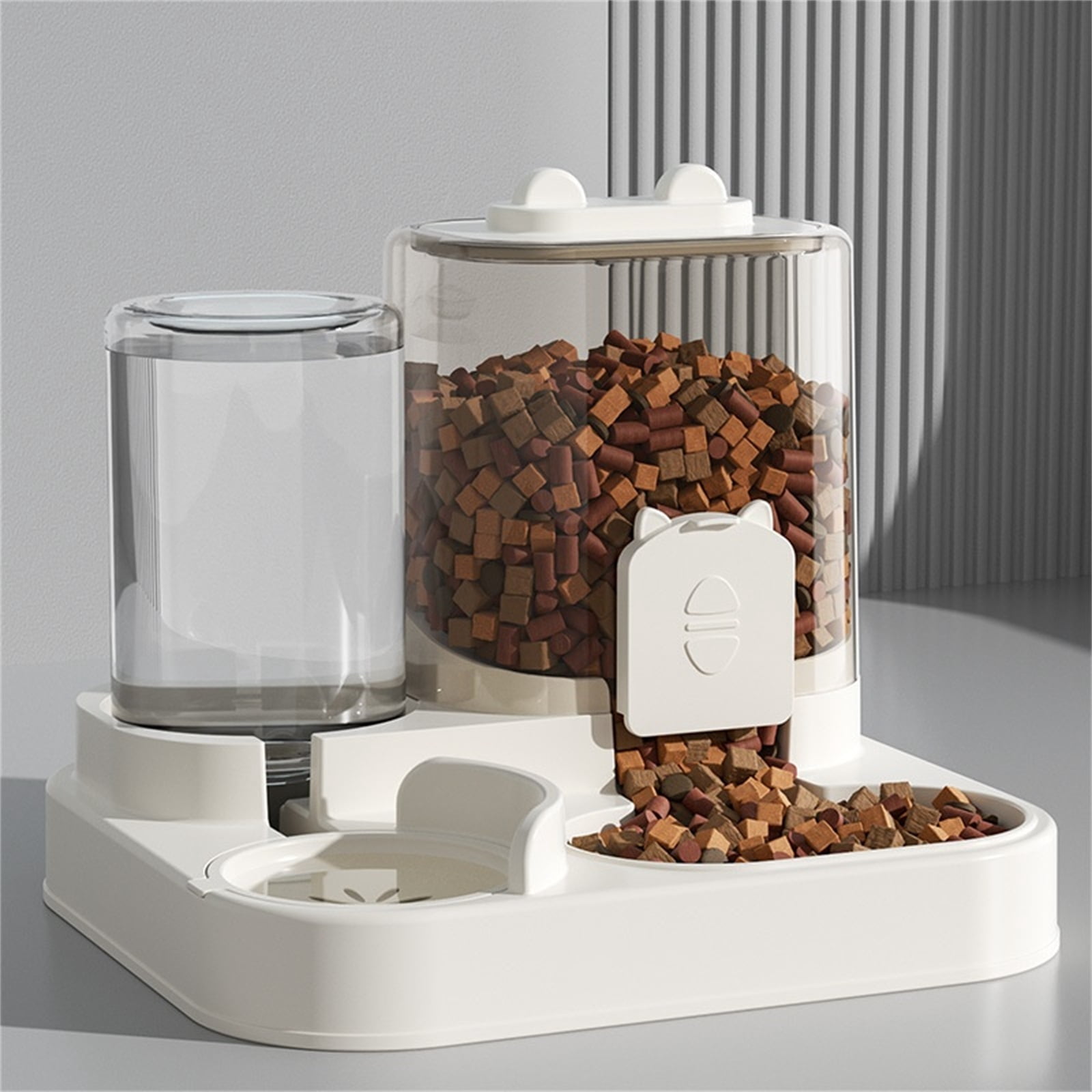 Cat Food and Water Bowl Set, Cat Feeder Automatic for 2 Cats, 9X16 in Plastic, Water Feeder for Cats, Cat Food Feeder, Clear Tanks, 1 Set