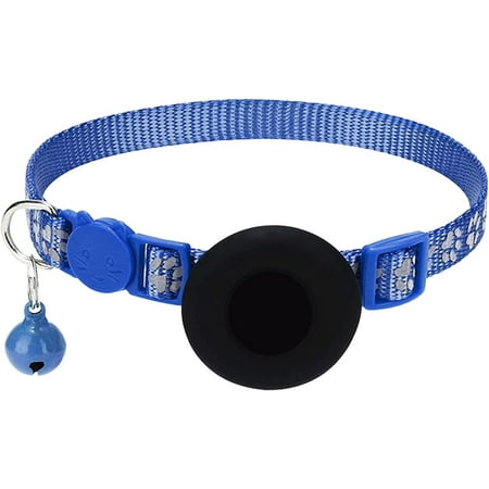 Cat Foot Printing Airtag Cat Collar with Breakaway Bell Airtag Cat Collar Reflective Adjustable Strap Collar Holder 1 Cm in Width Cat Collar with Cat Collars with Bells Leather Blue