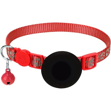 Cat Foot Printing Airtag Cat Collar with Breakaway Bell Airtag Cat Collar Reflective Adjustable Strap Collar Holder 1 Cm in Width Dog Collar Small Dogs Text When Package Delive Red