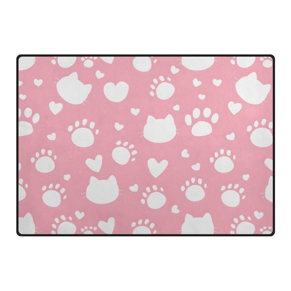 Cat Footprint Silhouette Pattern Area Rug 80x58 Inch Non Slip Absorbent Soft for Living Room Dining