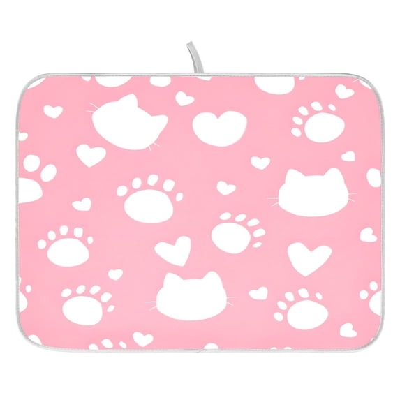 Cat Footprint Silhouette Pattern Drying Dish Mat Quick Drying Absorbent Soft Durable for Kitchen 18" x 24"