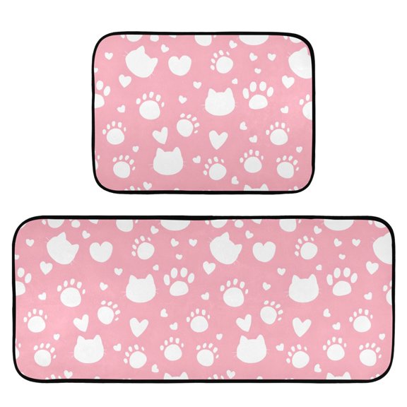 Cat Footprint Silhouette Pattern Kitchen Mat 2 Piece Non Slip Absorbent carpet Floor Mat 19.7x27.6in+19.7x47.2in
