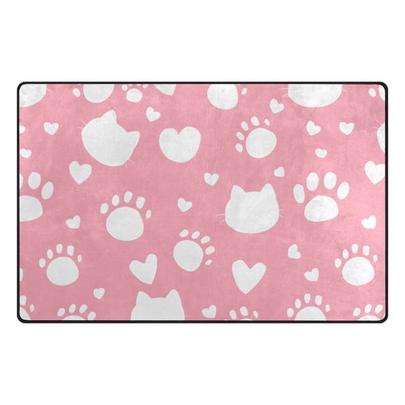 Cat Footprint Silhouette Pattern Memory Foam Area Rug 31"x20" Non Slip, Absorbent, Fade Proof for Living Room, Bedroom, Office