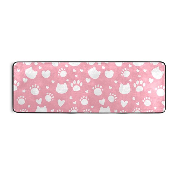 Cat Footprint Silhouette Pattern Runner Rug 24x72 Inch Cushioned Non Slip Soft Absorbent Floor Mat