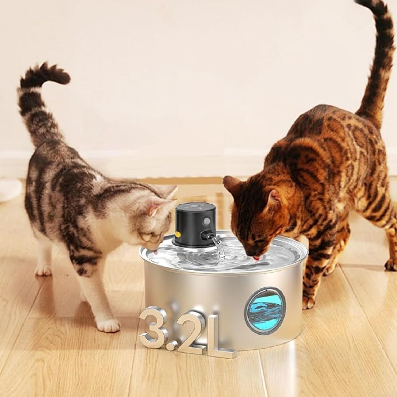 Cat Fountain Battery Operated - Stainless Steel Pet Water Fountain Rechargeable - 108oz/3.2L Automatic Cats Fountains for Drinking with Motion Sensor - Cats & Dog