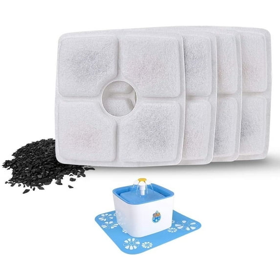 DEWEL White 4 Packs Cat Fountain Filter Replacement, 4.92 in x 4.92 in three stage filtration system