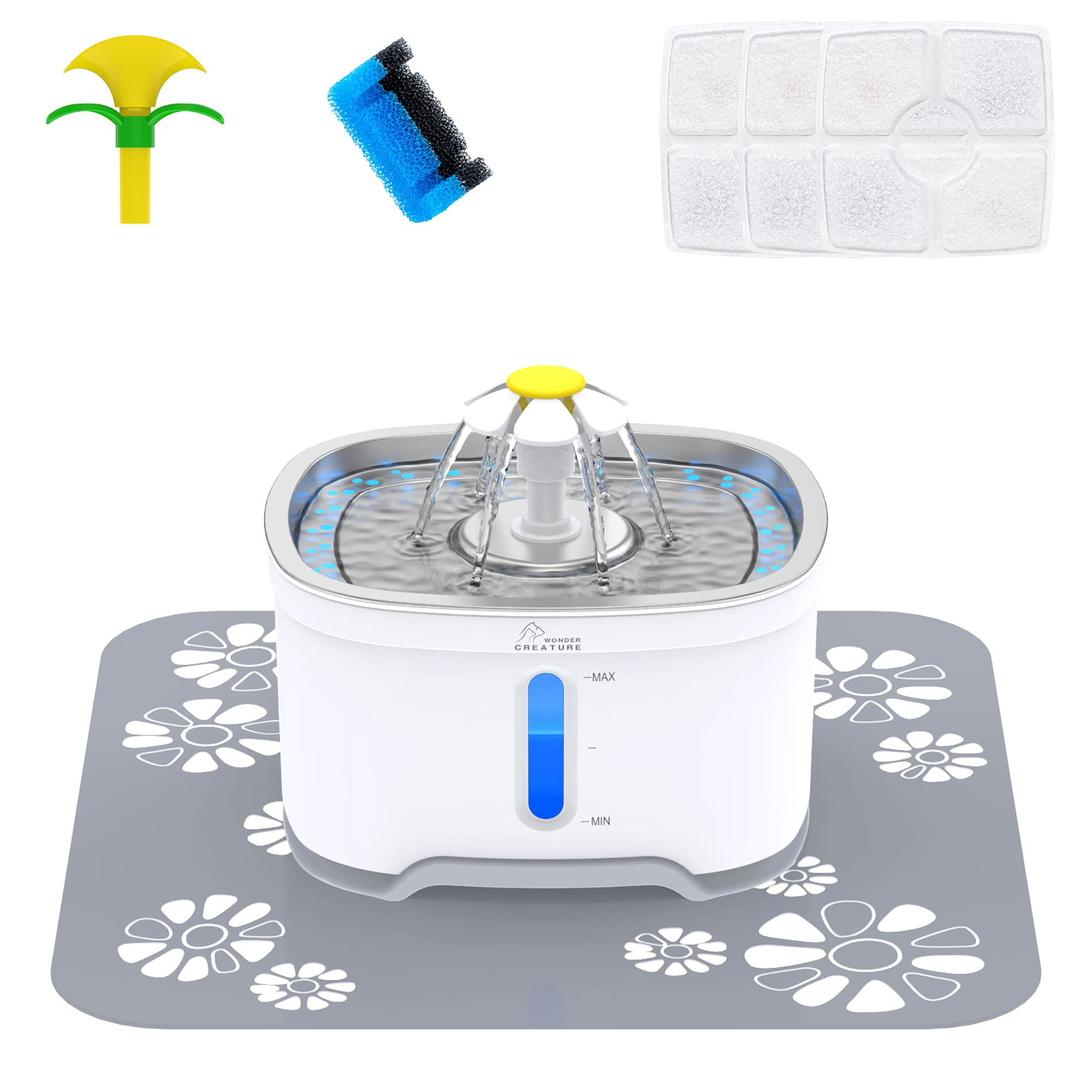 Stainless Steel Automatic Pet Water Fountain with LED Light