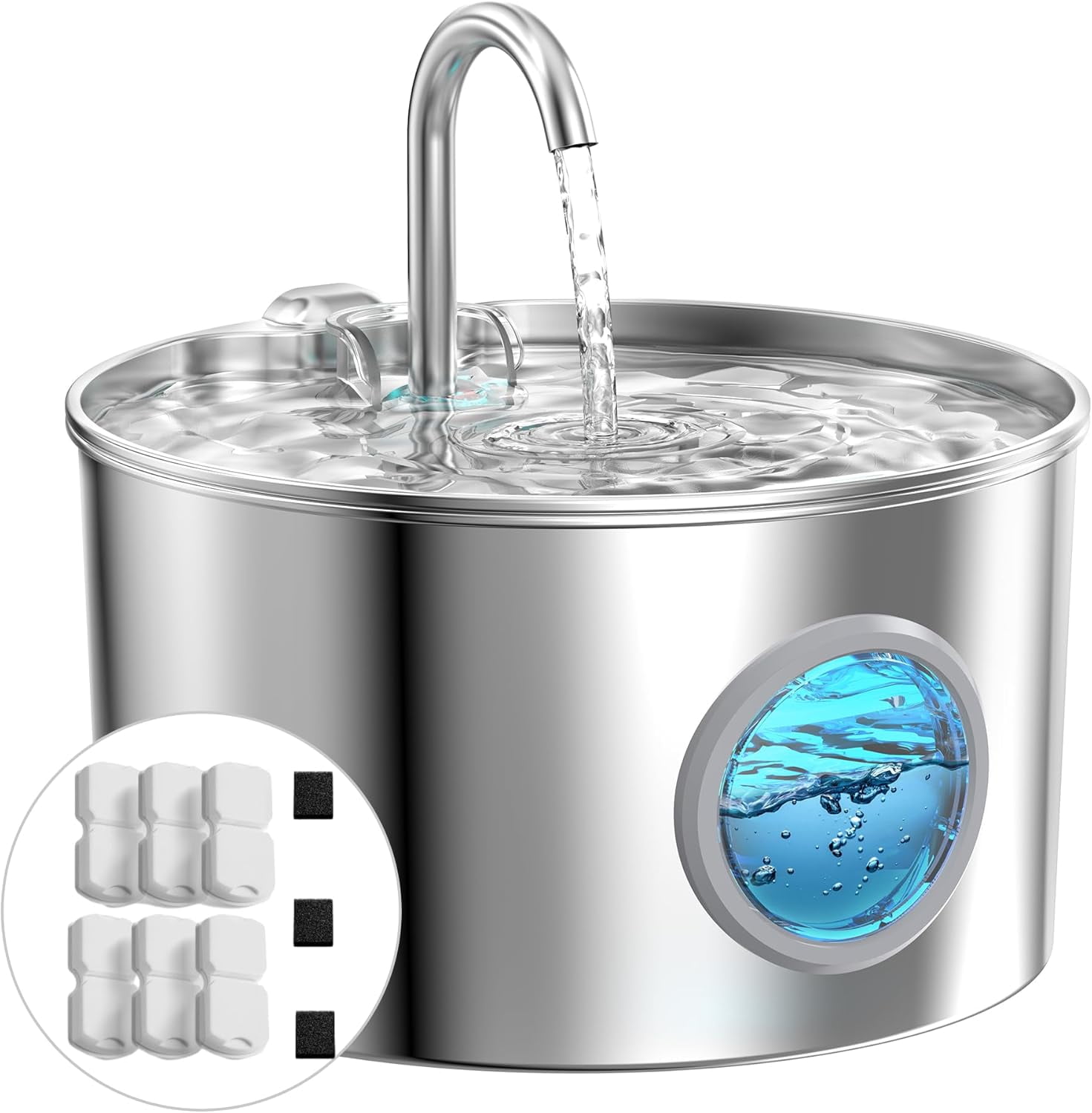 Cat Fountains for Drinking Stainless Steel: 108oz/3.2L Cat Water Fountain Led Light - Running Pet Water Fountain Filtered - Faucet Like Pet Water Fountains for Cats Indoor with 9 Filters