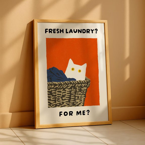 Cat Fresh Laundry Room Wall Art Home Decor Unframed Paper Print
