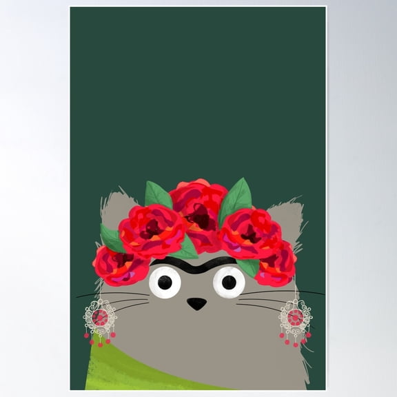 Cat Frida Poster Wall Art, Modern Wall Decor For Living Room Bedroom, 12x18 UNFRAMED
