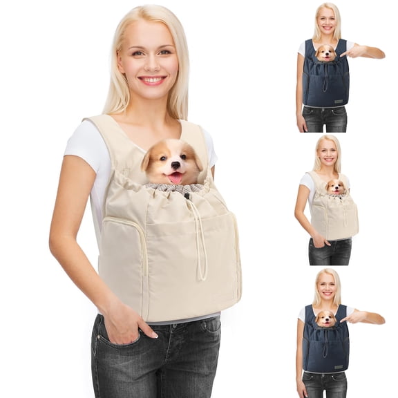 Cat Front Carrier - Pet Carrier Backpack for Cats Dogs, Breathable Adjustable Front-facing Chest Carrier with Shoulder Strap, Outdoor Travel Bag for Small Pets Daily, Beige