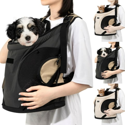Cat Front Carrier - Pet Carrier Backpack for Cats Dogs, Breathable Adjustable Front-facing Chest Carrier with Shoulder Strap, Outdoor Travel Bag for Small Pets Daily, Beige