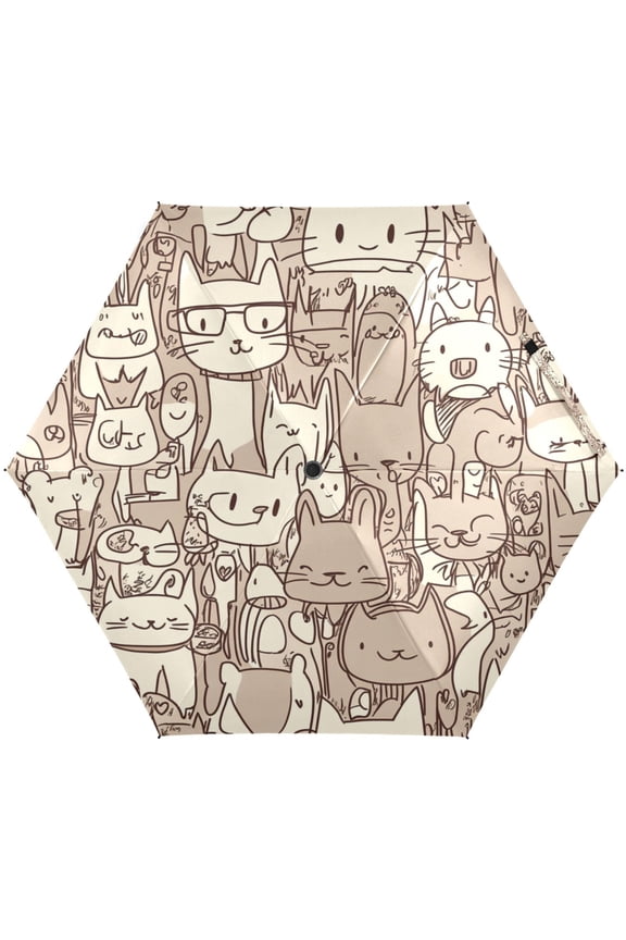 Cat Fun Umbrellas for Sun Auto Open Close UV50+ Waterproof 5-Fold Compact Fiberglass Frame
