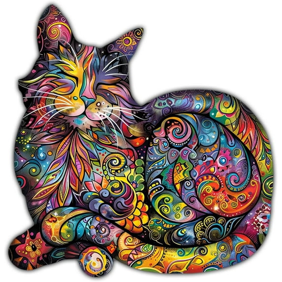 Cat Funky Colors Glow Vinyl Bumper Decal Sticker, Cats Bumper Stickers, Color Cats Decal - Stickers for Laptop Water Bottle Phone Car Window Helmet 3" (DR Cat 2) (5x5inch)