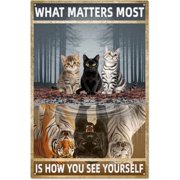 Cat Funny Metal Tin Sign What Matters Most is How You See Yourself Vintage Metal Sign Funny Cat Inspirational Sign Retro Poster Wall Art Plaques