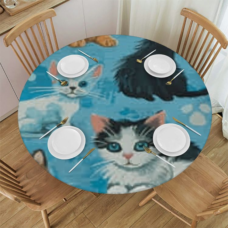 Cat Funny Round Table Cloths Tablecloths Waterproof Tablecloth Cloth Lace Table Cover for
