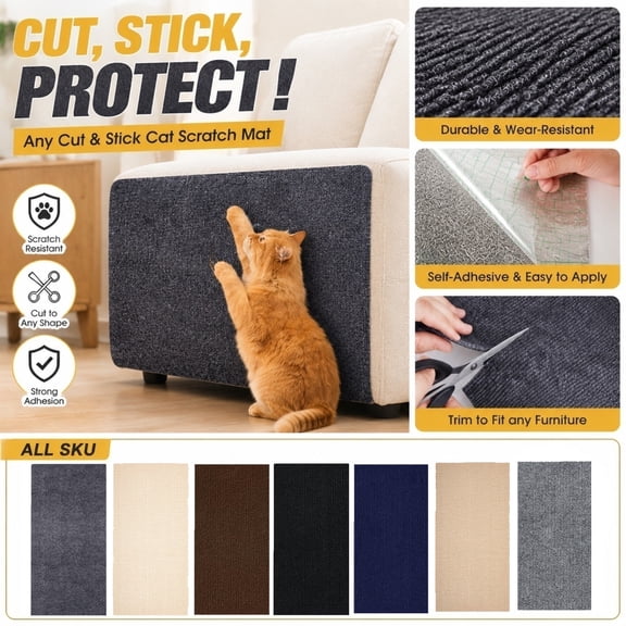 Cat Furniture Protector Scratch Pad, A Self-Adhesive And Cuttable Guard Sheet For Sofas And Doors, Provides A Surface For Natural Scratching, 1Pack Beige