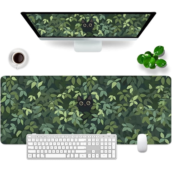 Cat Gaming Mouse Pad Large Mouse Pad Office Desk Accessories XL Green Desk Mat 31.5x11.8x0.12 inch Large Desk Pad Cute Mouse Pad (Cute cat -7)
