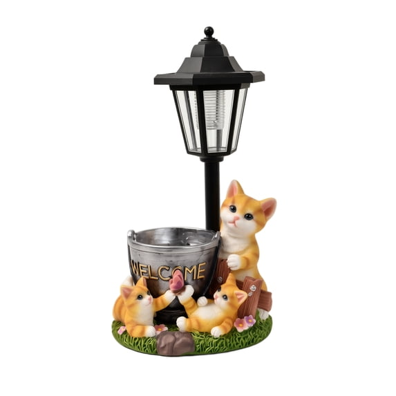 Cat Garden Statue Solar Powered LightwithPlanterforOutdoor Yard Patio Decor