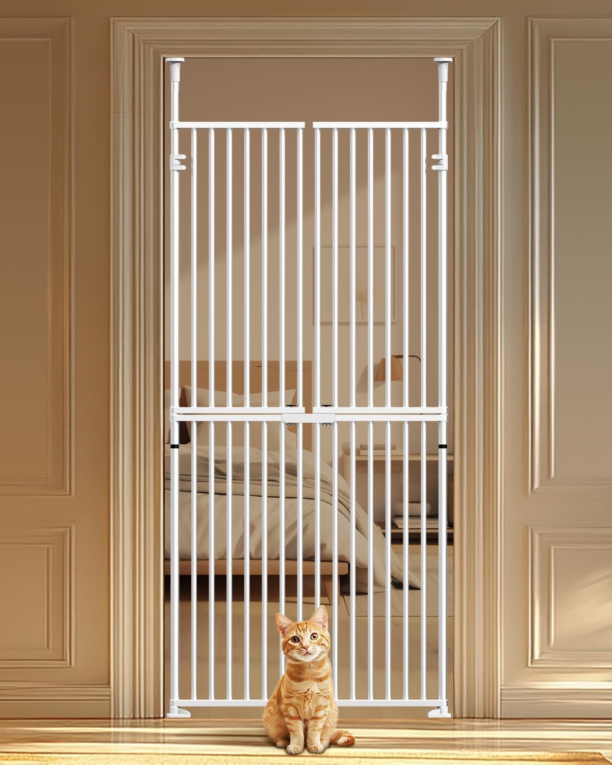 Cat Gates for Doorways No Climb, Extra Tall Cat Gate 71 Inch, 33.5"-35.8" Wide Cat/Dog Safety Gate for Doorway, Pet Gates for Doorways/Hallway/Stairs, No Drilling Required, Easy Lock & Escape Proof