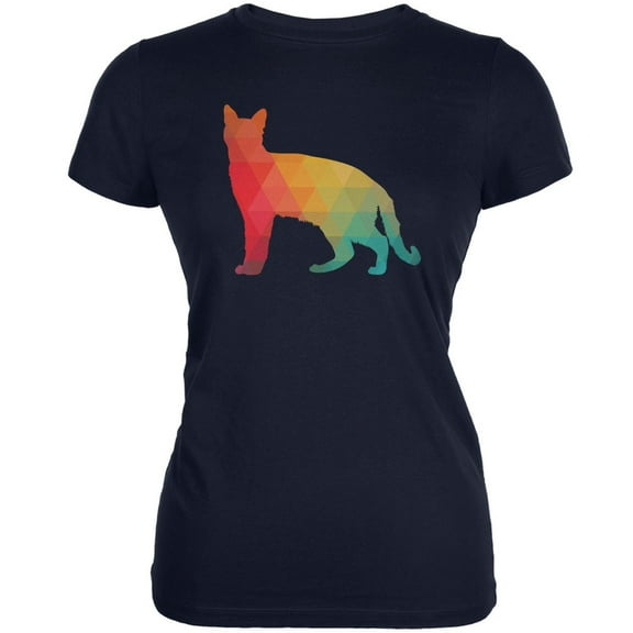 Cat Geometric Navy Juniors Soft T-Shirt - Large