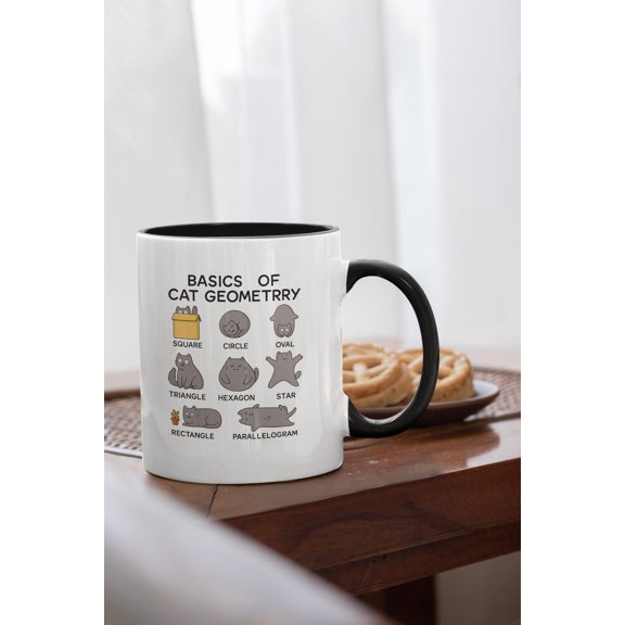 Cat Geometry Mug, Math Teacher Coffee Cup, Nerd Student Gift, Geometric Cat Ceramic Mug 11oz