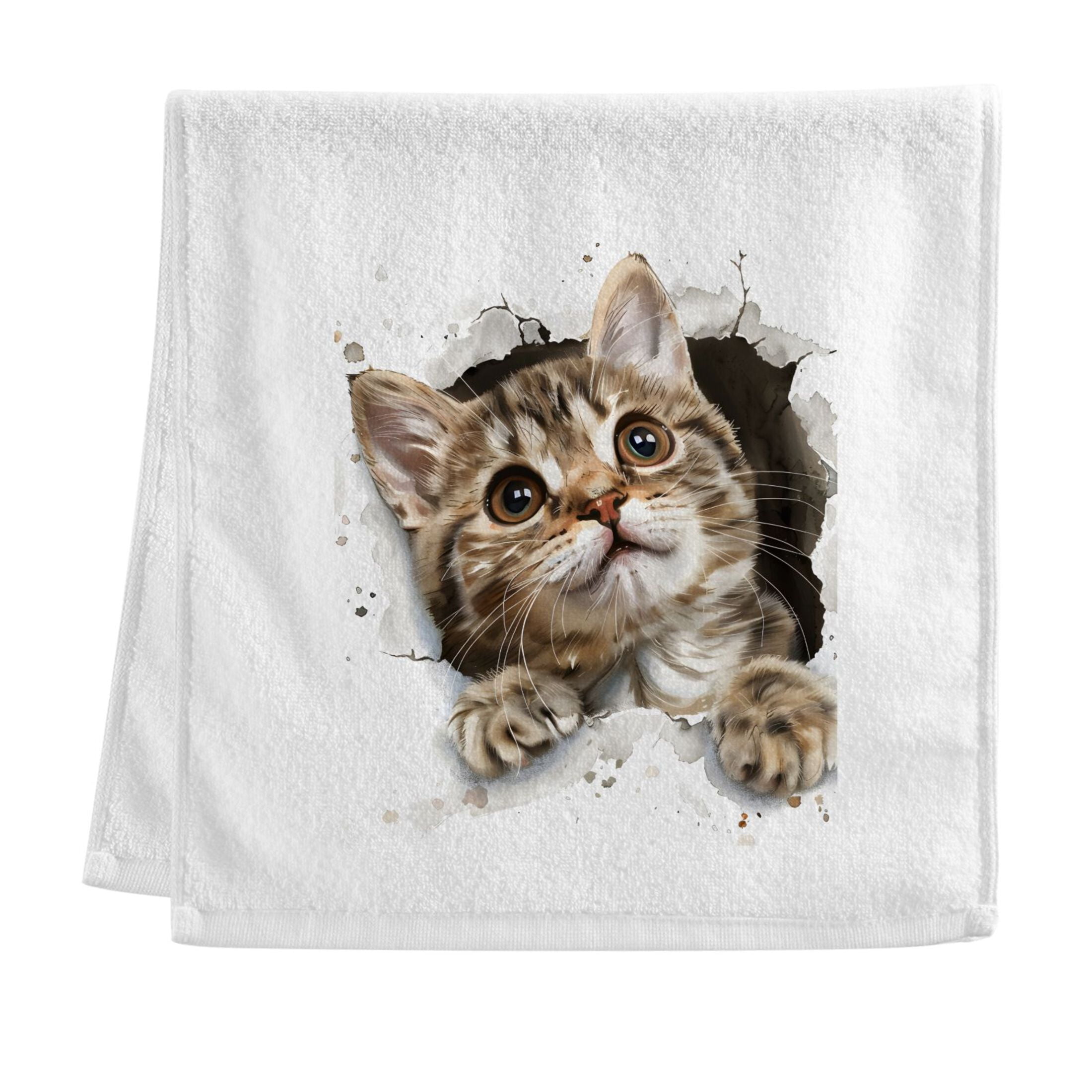 Cat Get Out From Wall Hole Pure Cotton Towels Bath Towel Quick Drying