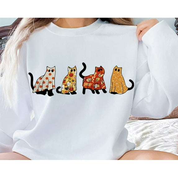 Cat Ghost Sweatshirt, Cat Lover, Cat Sweatshirt, Ghost Sweatshirt