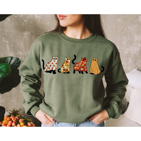 Cat Ghost Sweatshirt, Cat Lover, Cat Sweatshirt, Ghost Sweatshirt