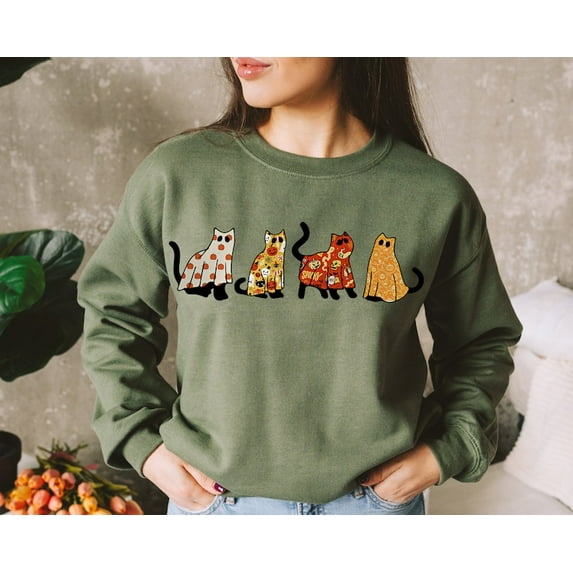 Cat Ghost Sweatshirt, Cat Lover, Cat Sweatshirt, Ghost Sweatshirt