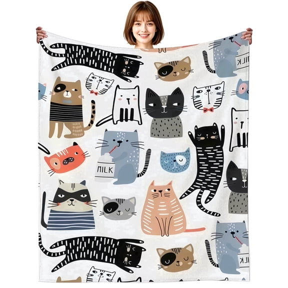 Cat Gift for Women Cat Lovers Stuff Cute Cats Themed Print Throw Blanket Soft Lightweight Plush Bedding Cats Blanket for Women Men Adults Sofa Couch Bedroom Home Decoration 50"X40"