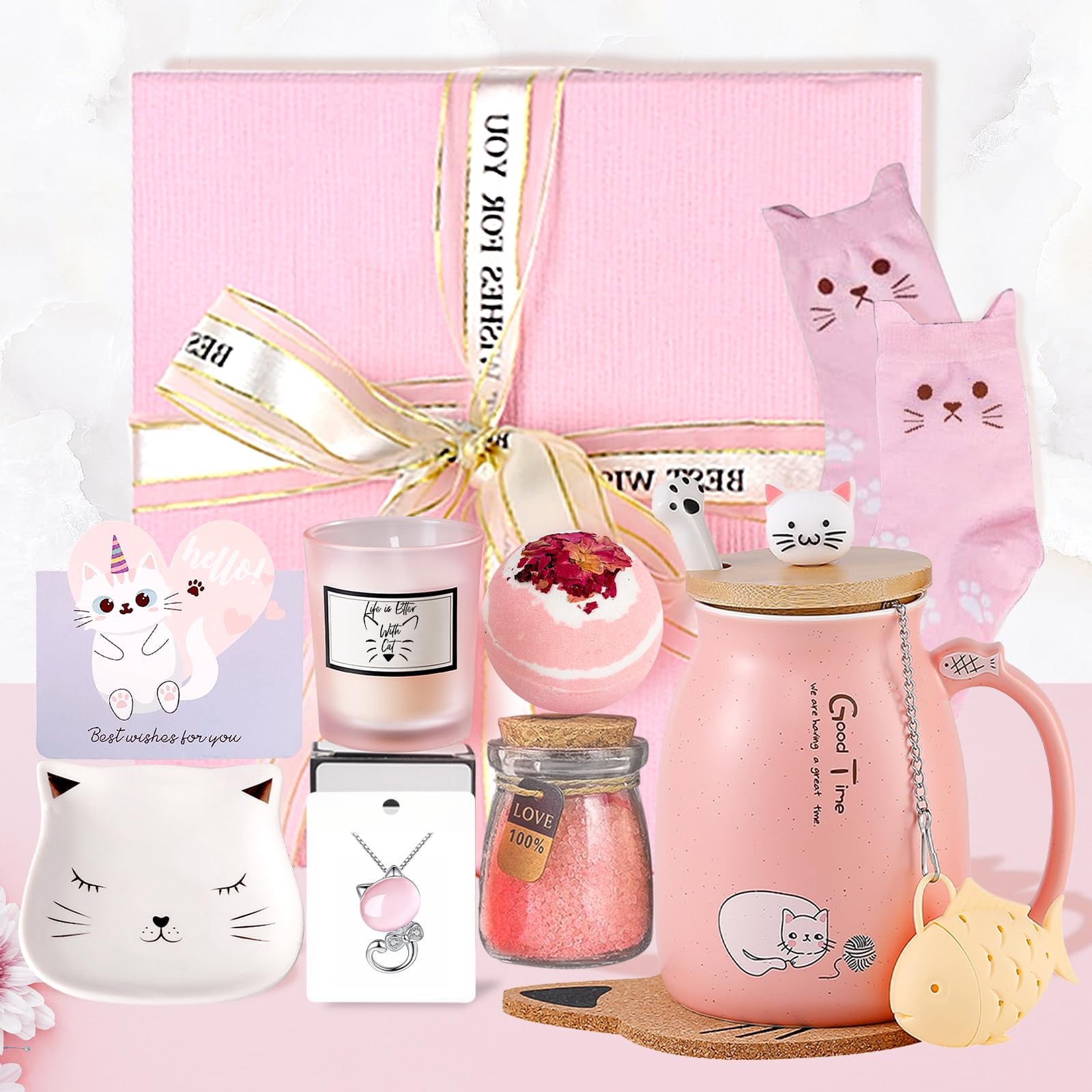 Cat Gifts for Cat Lovers, Birthday Gifts for Women,Cat Themed Gifts Basket, Halloween Christmas