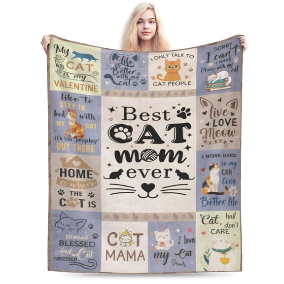 Cat Gifts for Women, Cat Mom Blankets, Gifts for Cats Lovers Women for Mothers Day Christmas Thanksigiving 50x40