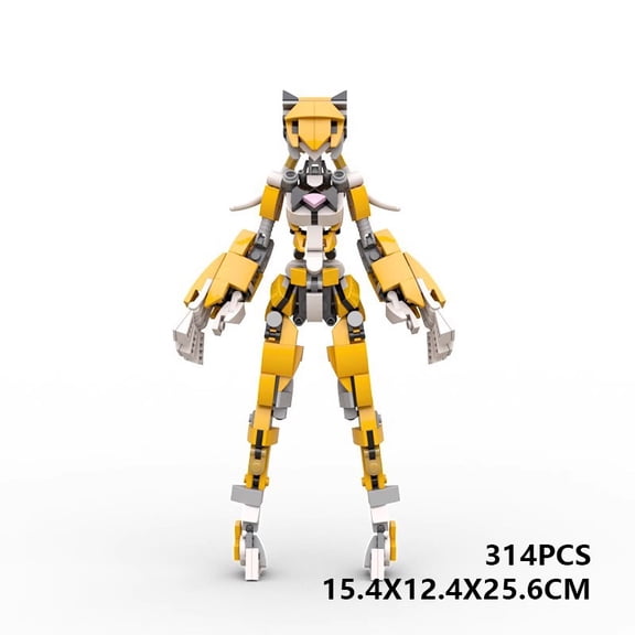 Cat Girl Mecha Building Block Set, Anime Style Brick Model Kit, Collectible Display Construction Toy