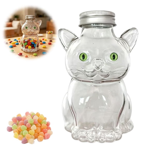Cat Glass Candy Jars,Cute Airtight Glass Snack Container with Lid,Reusable Storage Jars for Cookies,Candy,Coffee Pods,Fun Decorative Kitchen Storage for Cat Lovers Gifts