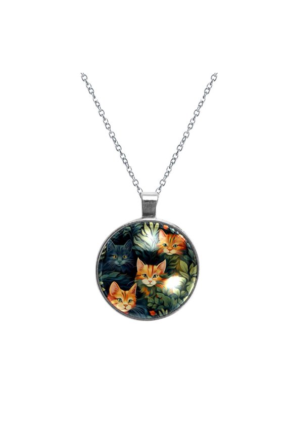 Cat Glass Design Circular Pendant Necklace for Women - Elegant Statement Jewelry Piece for Every Occasion