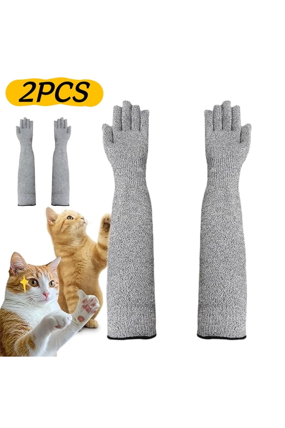 Cat Gloves Bite Proof Cat Grooming Supplies 13.78 in Cat Mittens to Prevent Scratching Extra-Long Durable Bite Resistant Gloves Bite Proof Gloves for Pet Grooming Nail Trimming & Arm Protection, 2PCS