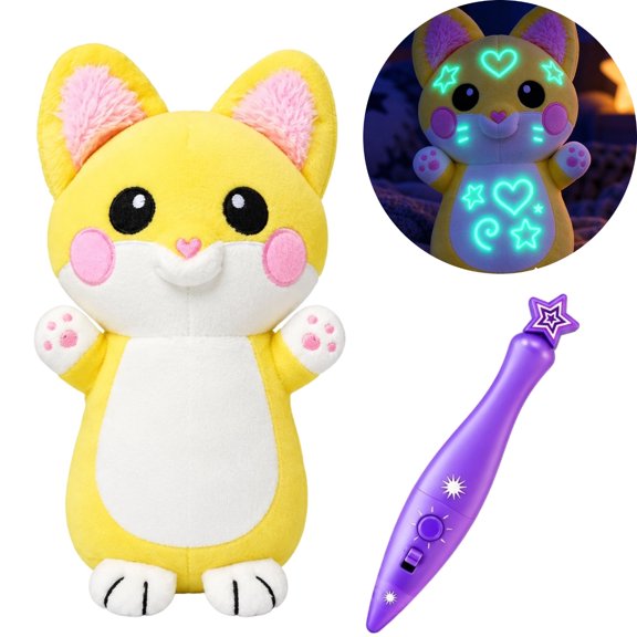 Cat Glow-in-The-Dark Plush with Light Pen, Soft Cuddly Cat Stuffed Toy, Draw with Light to Create Magical Glow Artwork, Christmas Holiday Decor & Christmas Gift