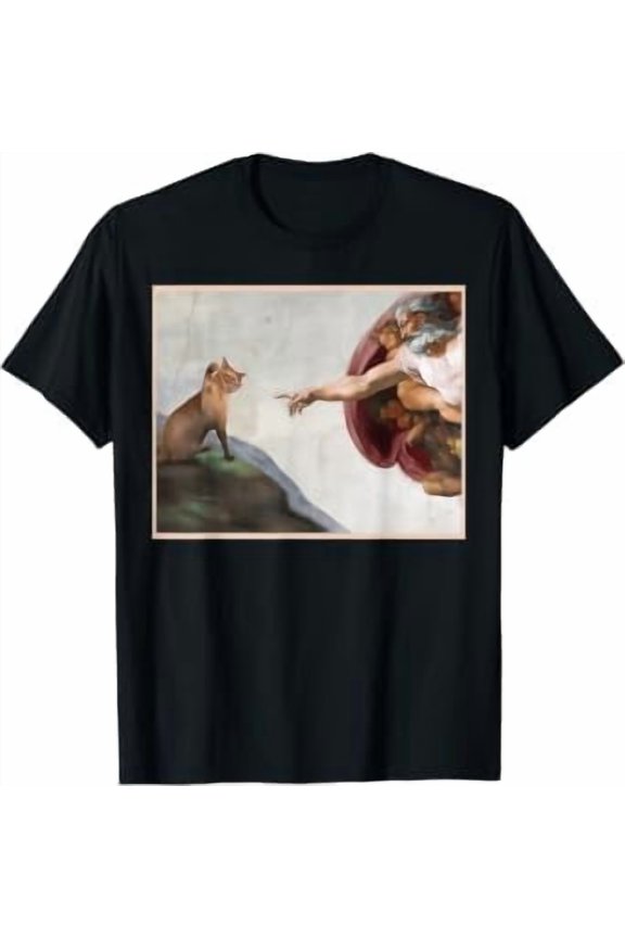 Cat God Creation Of Adam Meme Funny Memes Internet Memes Men T-Shirt, Unisex T-Shirt