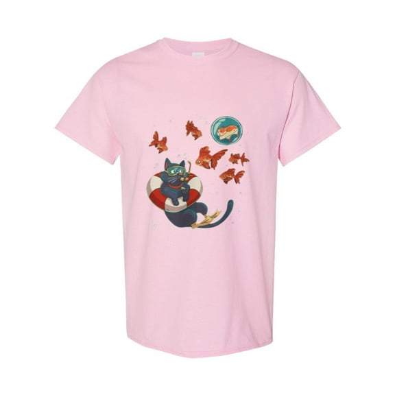 Cat Golden Fish Funny Cute Pet Animal Humorous Aquarium Lover Gift Graphic T-Shirt, for men & women, up to size 5XL