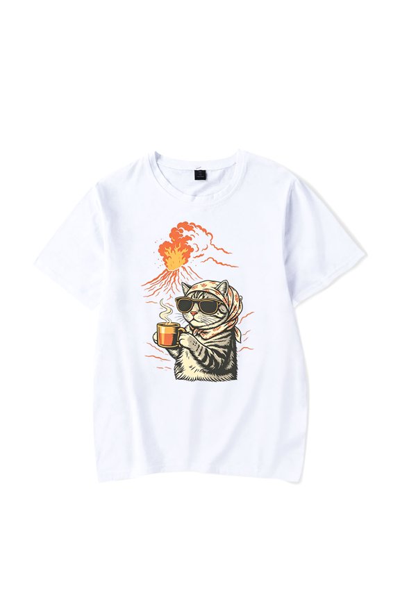 Cat Graphic Hoodie Chill Cat Watching Fire Life print T-Shirt Cat Coffee Lover Shirts Retro Fashion Cute Different Cat Species Design Outfit Tee Tops